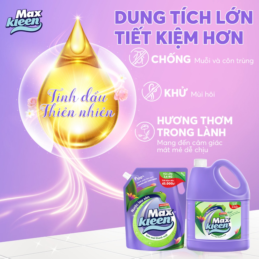 Combo Túi Viên Giặt Xả MaxKleen (34 viên/túi) + Chai Lau sàn MaxKleen Ban mai thanh mát 3.6kg/chai