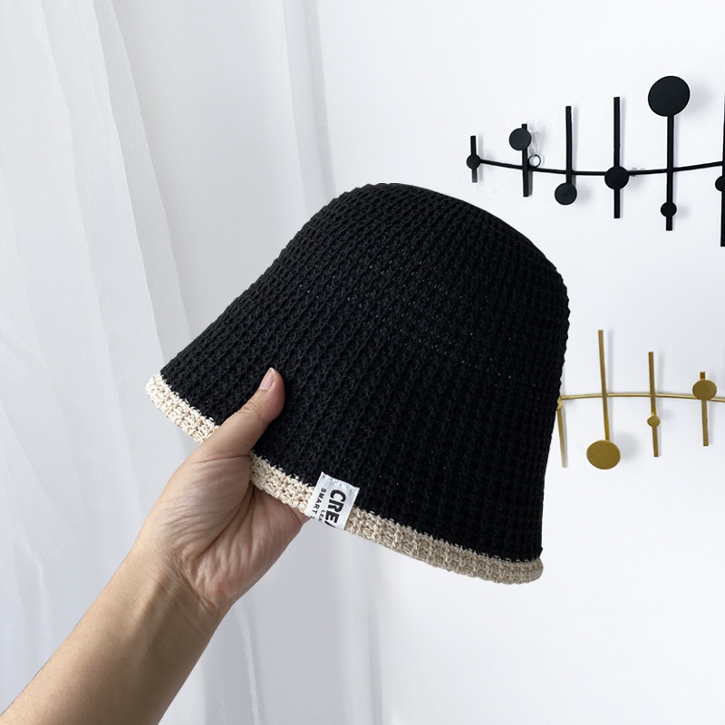 Nón Bucket Đan Len Màu Đen Thoáng Khí Chống Nắng Phong Cách Nhật Bản Thời Trang Xuân Hè Cho Nữ