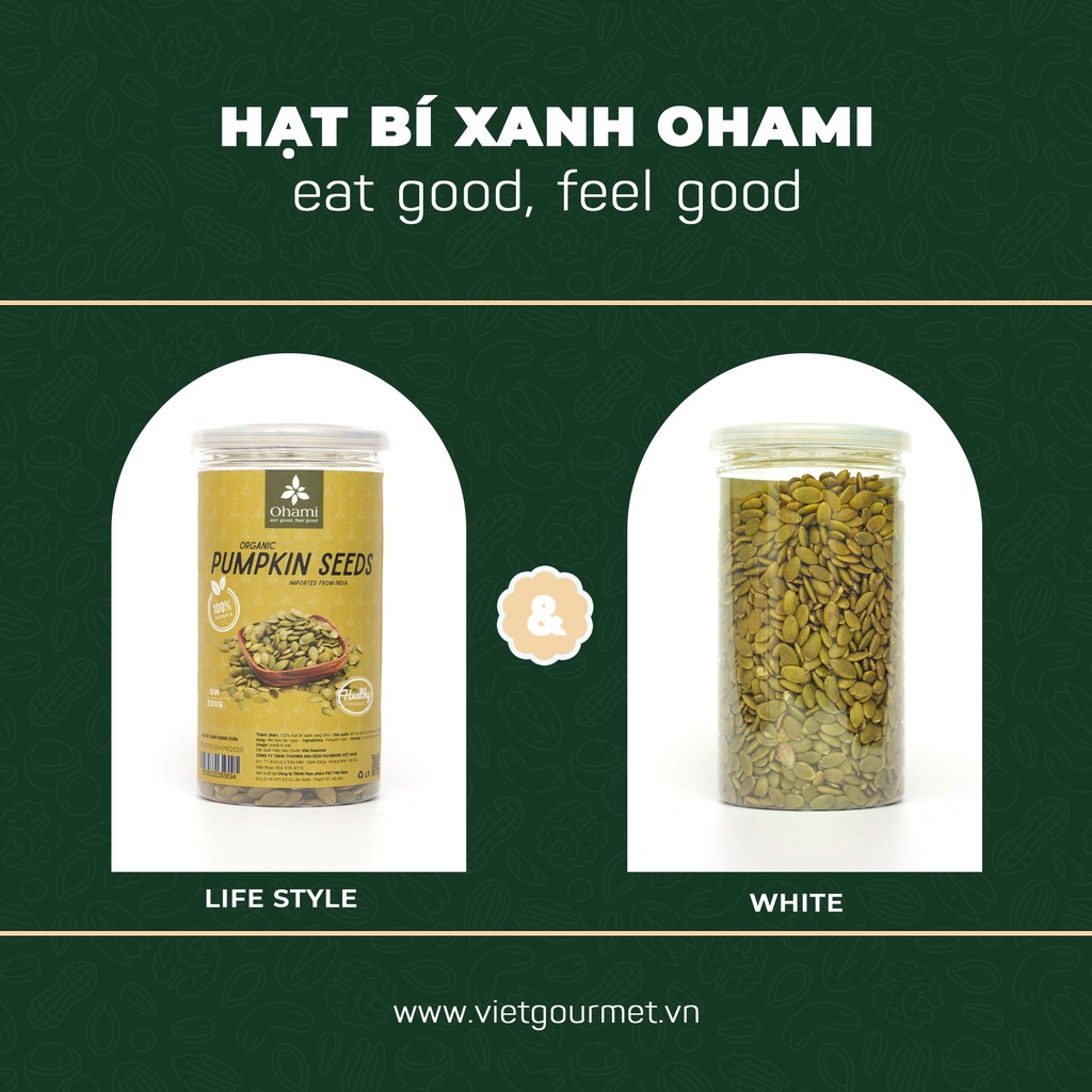 Hạt bí xanh 380g Vietgourmet nhập khẩu Ấn Độ, Hạt bí xanh rang mộc healthy, hạt dinh dưỡng mẹ bầu, detox giảm cân