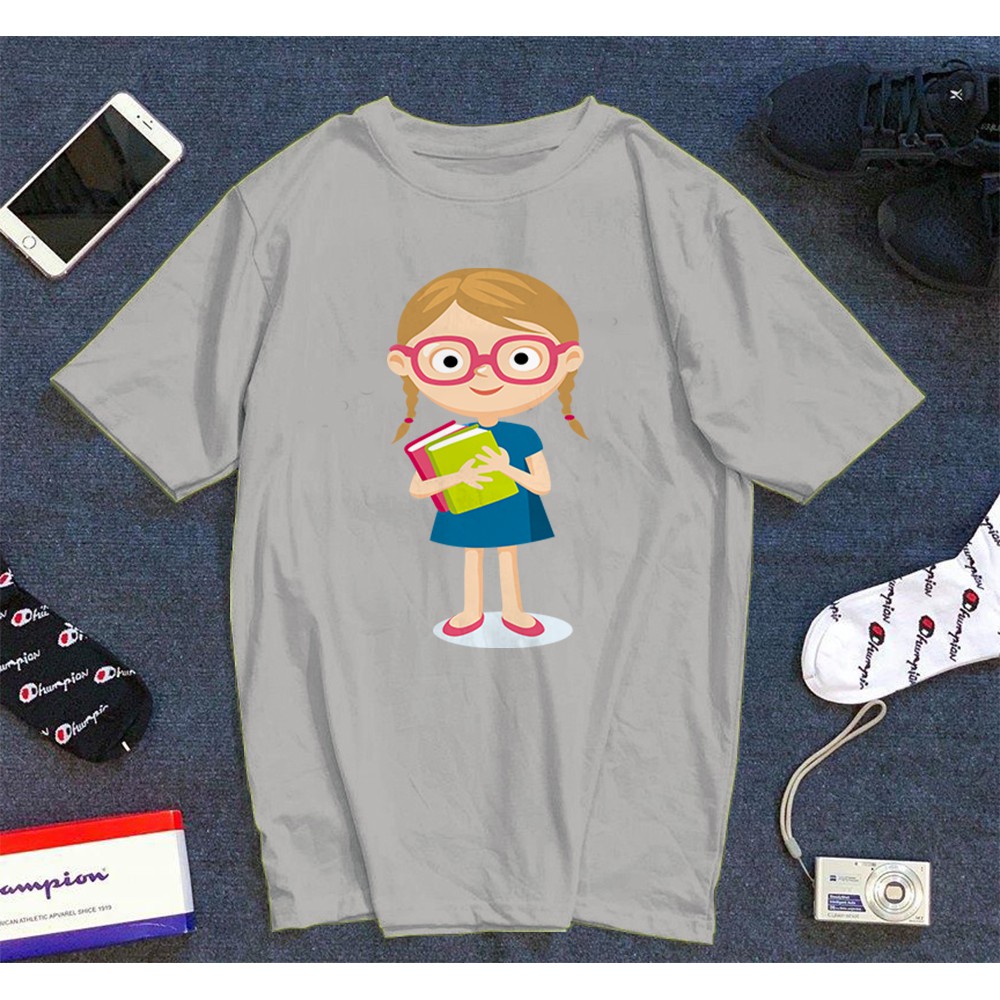 Áo thun Cotton Unisex - Cô gái - Phong cách - Cô gái ham học