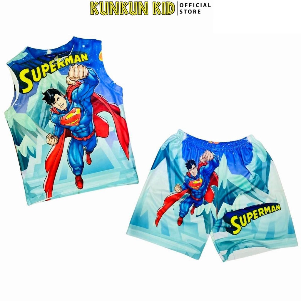 Quần áo bé trai Thun lạnh in 3D hình siêu nhân  Kunkun Kid BL1086