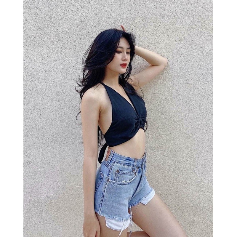Áo croptop yếm khoen ngực hở lưng A5113