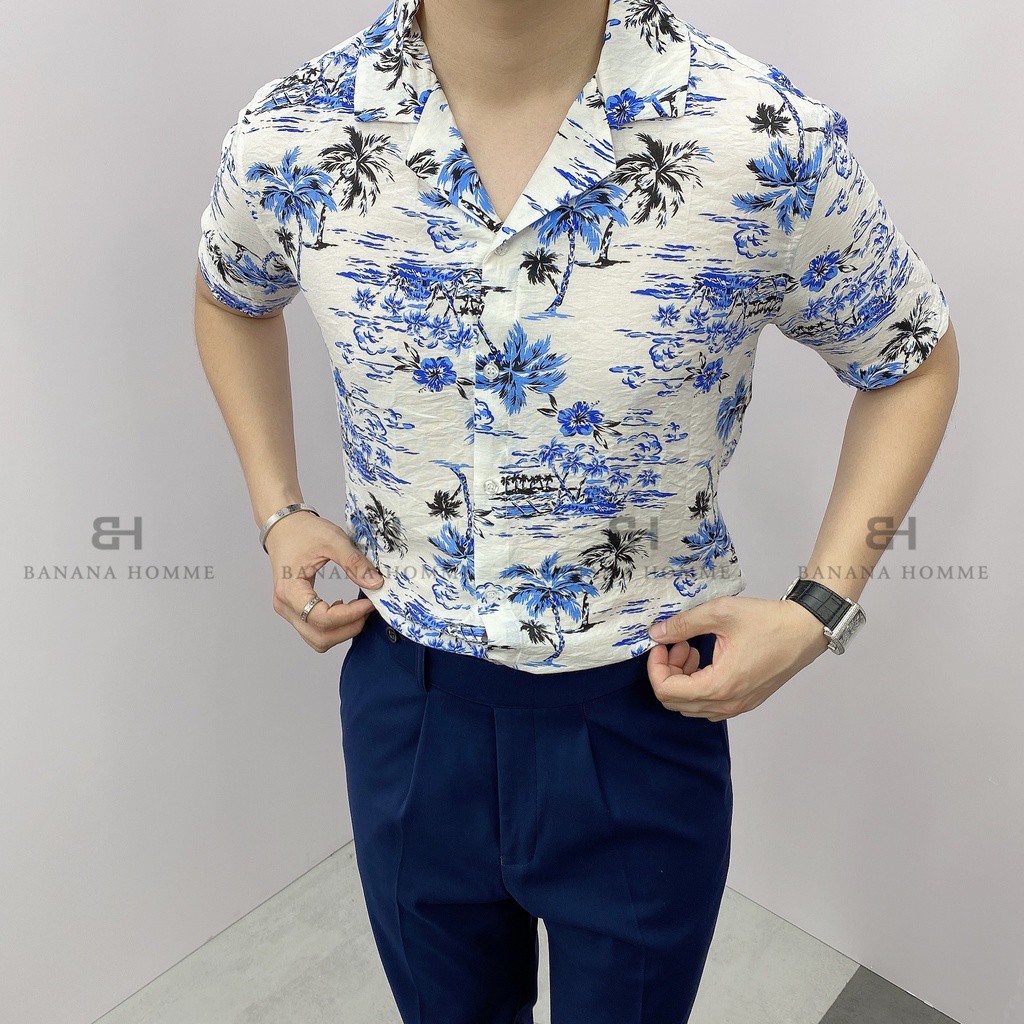 Áo Sơ Mi Nam Cổ Vest Hoạ Tiết Palm Cộc Tay BANANA HOMME Chất vải Linen thoáng mát, ít nhăn Cao Cấp, Trẻ trung 2021 | BigBuy360 - bigbuy360.vn