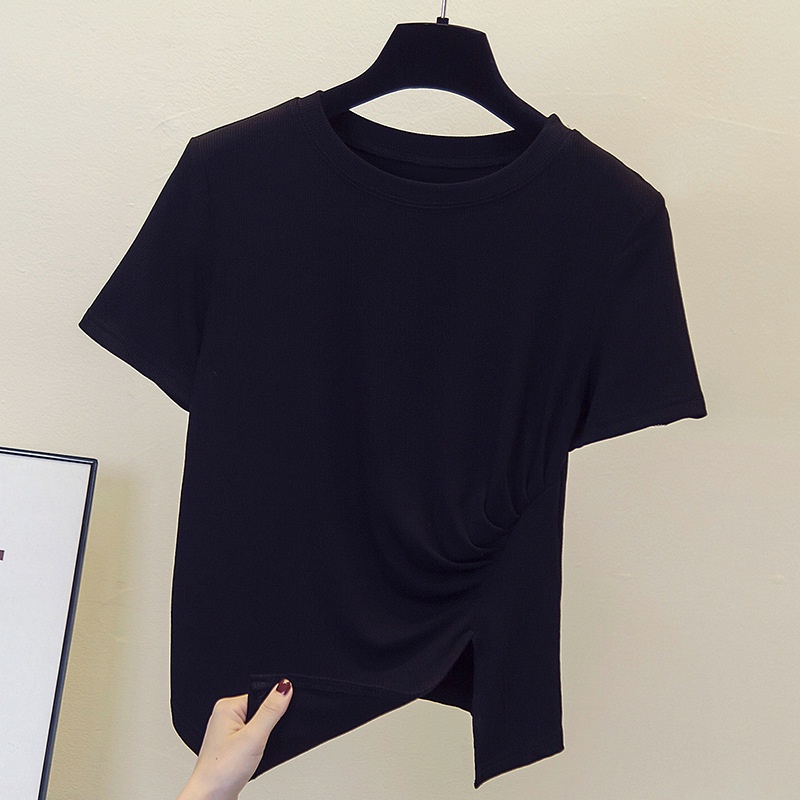 Áo thun phông nữ kiểu lệch tà tay ngắn dáng ôm chất thun cotton mềm mại trẻ trung phong cách