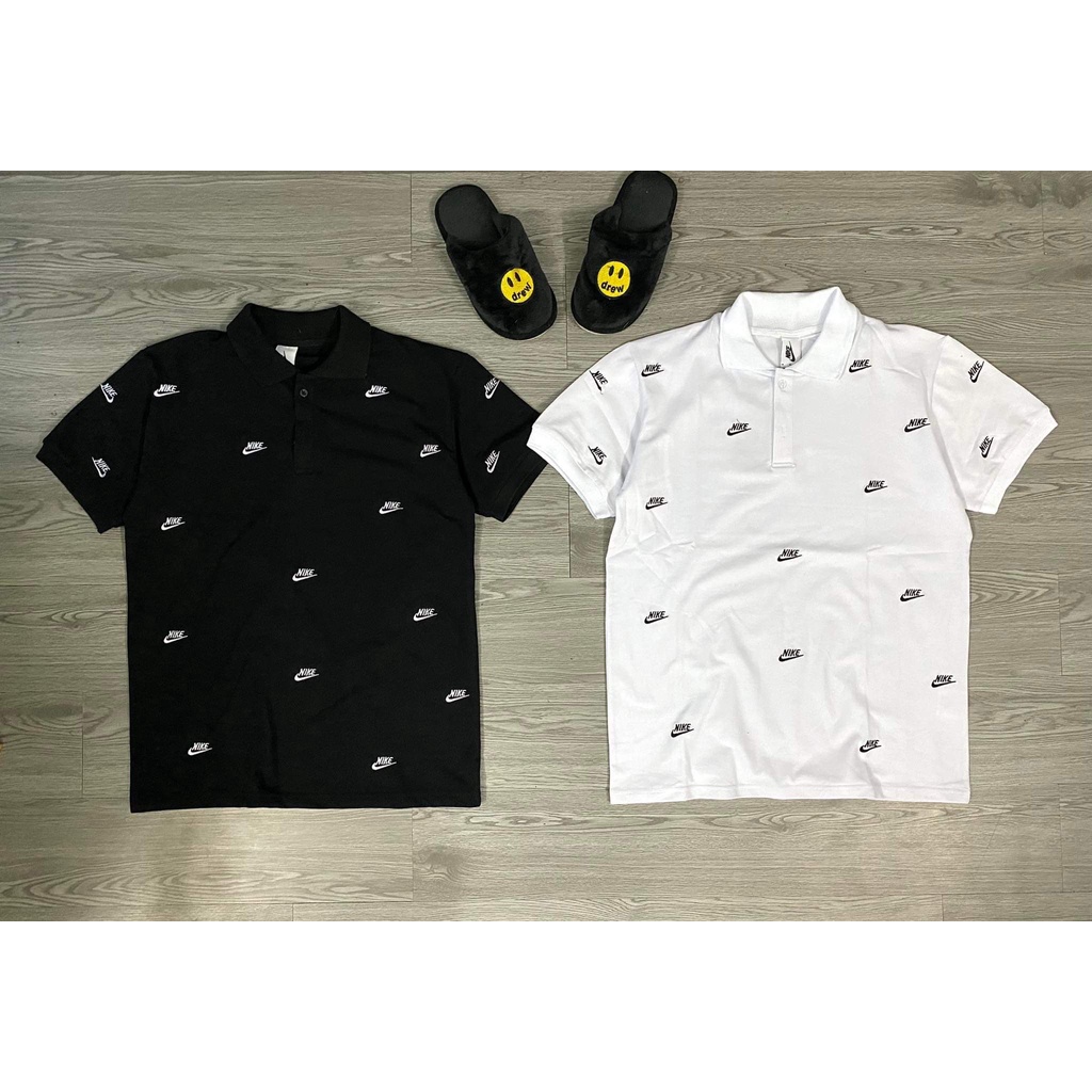Áo thun Polo Full Logo Đen Thêu Nam Nữ Cổ Bẻ - Vải Vải Cá Sấu Cotton Lacoste Trẻ Trung Xịn