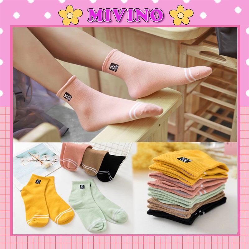 Vớ nữ Mivino tất cao cổ in chữ và số nhiều màu phong cách Hàn Quốc TN46