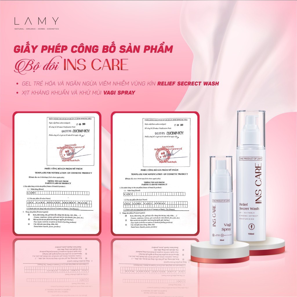 Dung dịch vệ sinh Ins Care, Bộ đôi Gel và chai dạng xịt làm sạch sâu, se khít, hương thơm tự nhiên - Lamy Beauty Store