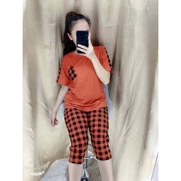 [40-80kg] BỘ THUN COTTON LỬNG PHỐI CARO XINH - MIMI SHOP