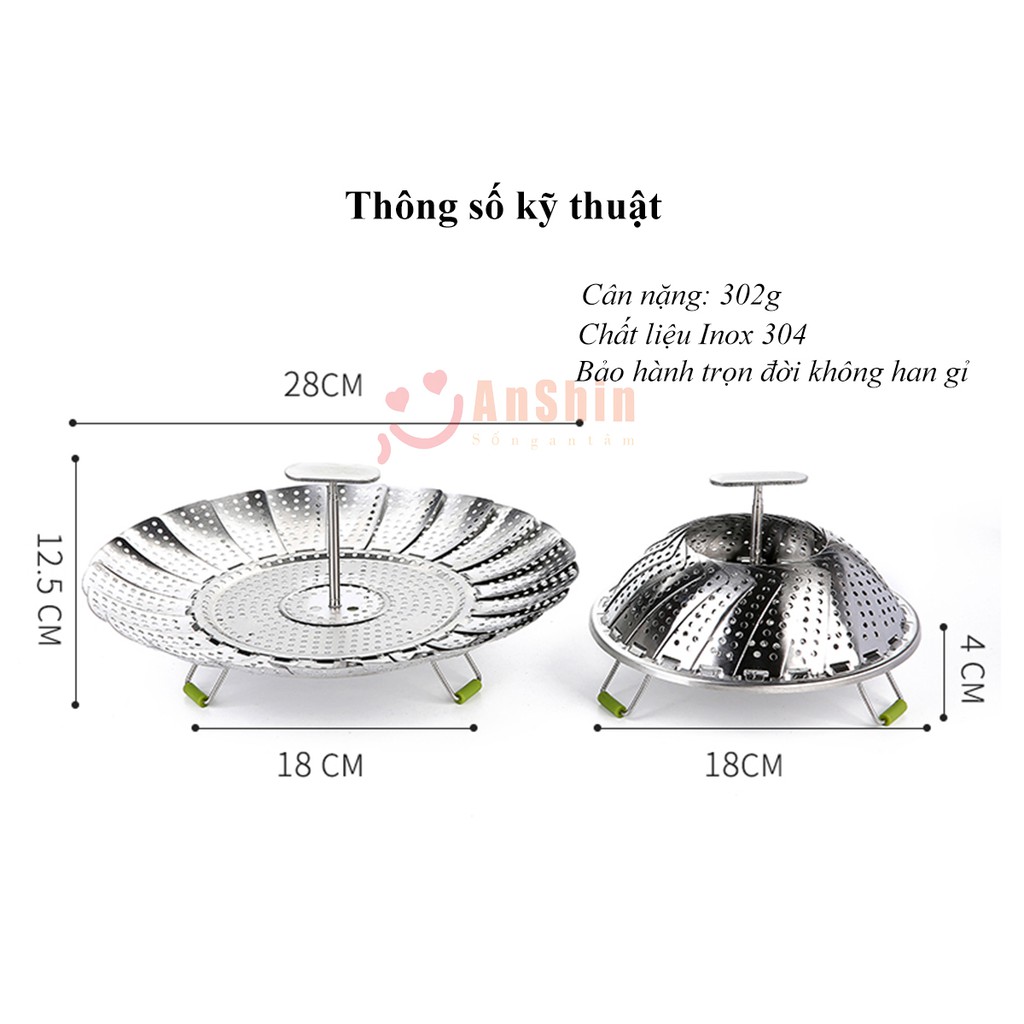 Xửng hấp Inox 304 cao cấp Vỉ hấp đa năng, mở rộng hoặc thu nhỏ tùy ý phù hợp với hầu hết các loại xoong nồi