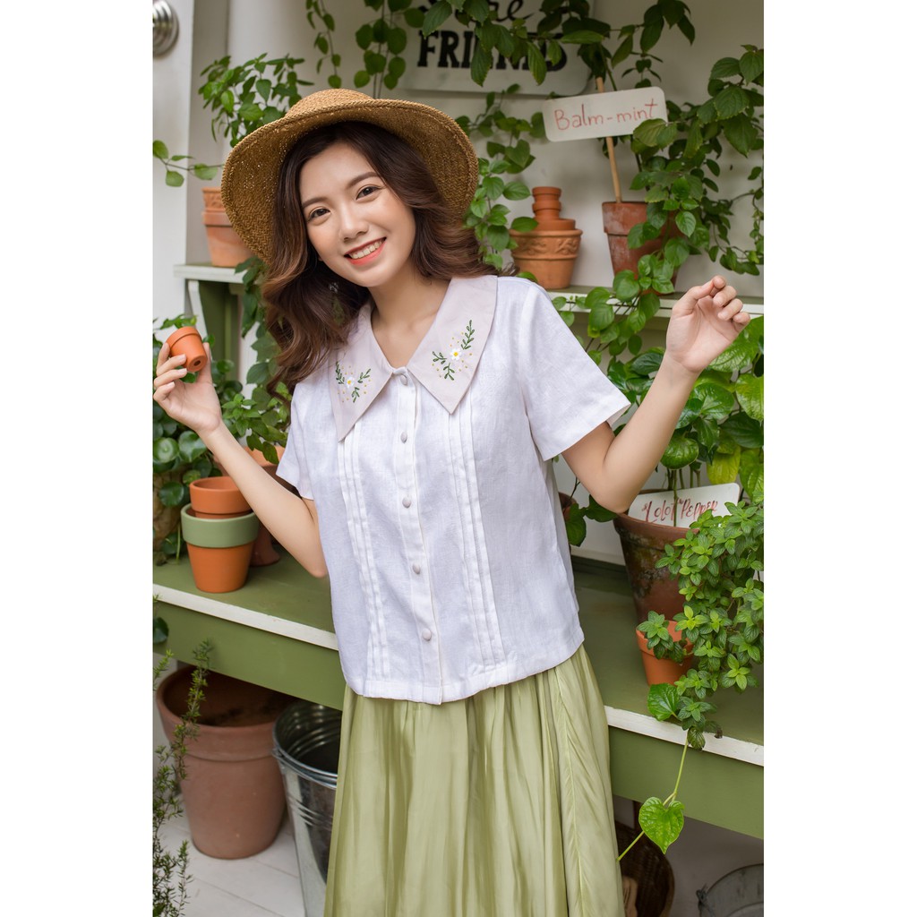 Jenny Le - Áo linen cổ bẻ thêu tay - Annie Top JL142 | BigBuy360 - bigbuy360.vn