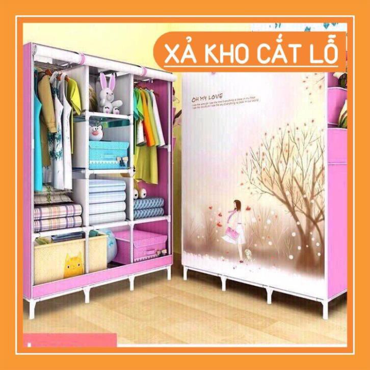 Tủ vải 3 buồng 8 ngăn-Tủ vải đựng quần áo khung sắt chịu lực