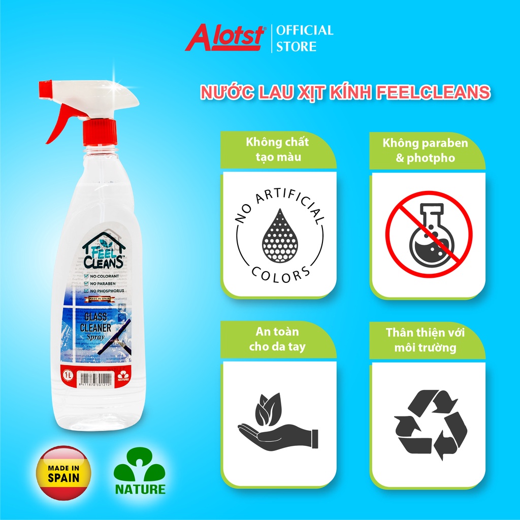 Nước Lau Xịt Kính FeelCleans 1 Lít made in Spain