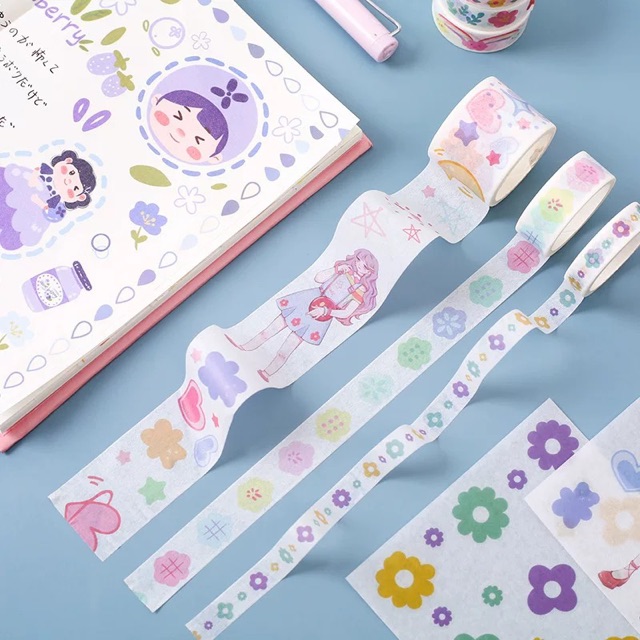 Hộp 10 washi tape và 12 tờ stickers em bé dễ thương