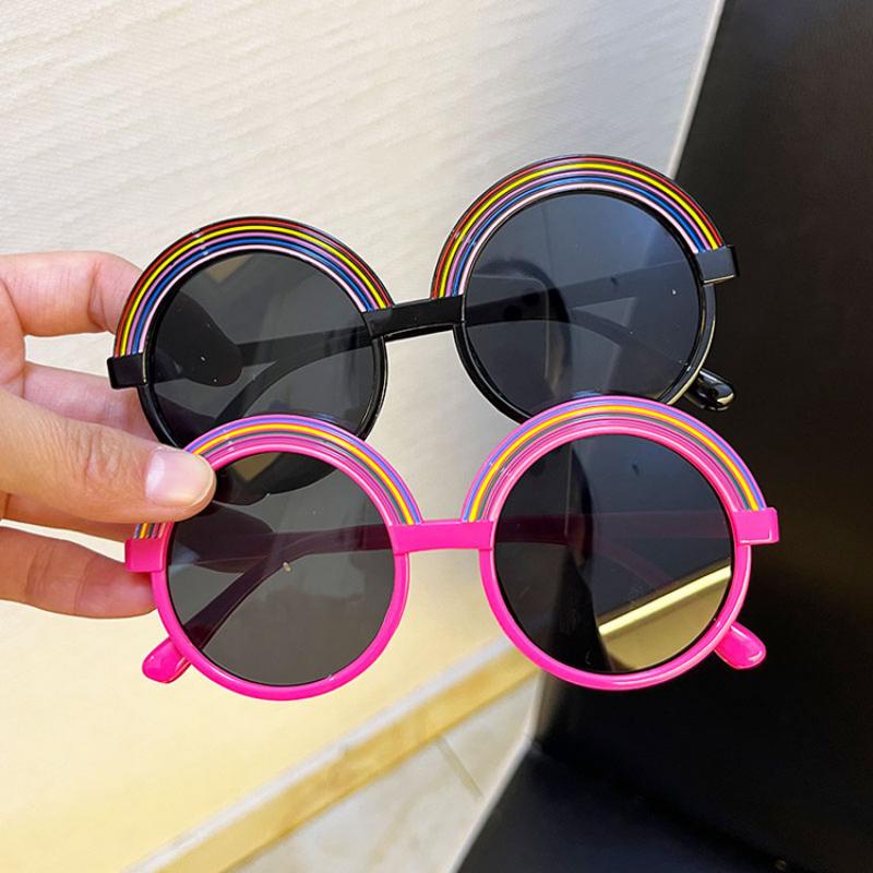 Kính Mát Tròng Tròn Chống Tia UV Hình Cầu Vồng Dễ Thương Cho Bé
