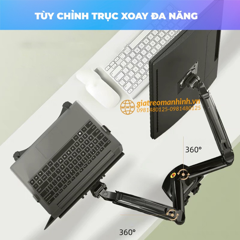 Giá Treo Màn Hình NB-F160 17 - 27 Inch Kèm Kẹp Đỡ Laptop FP2 Chính Hãng NB - Combo Sản Phẩm