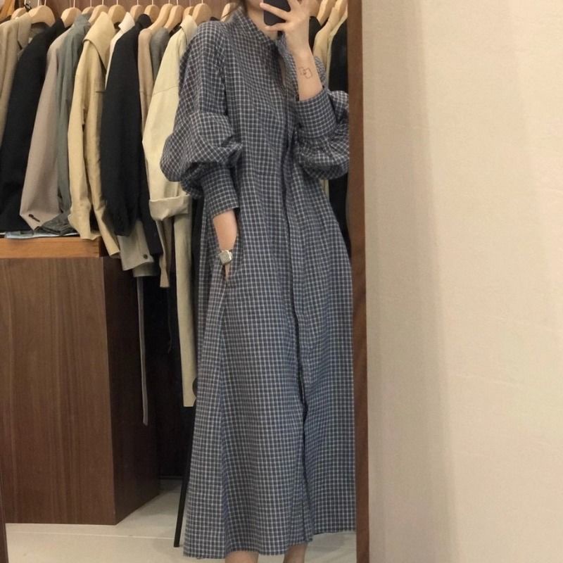 Đầm Sơ Mi Tay Dài Cổ Tròn Ôm Eo Phong Cách Nhật Bản Dành Cho Nữ