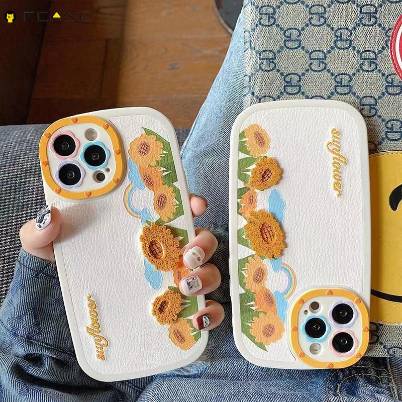 Ốp Điện Thoại Da Mềm Thêu Hình Hoa Hướng Dương Cho iPhone 14 Plus 14 13 12 11 Pro Max XS Max XR X