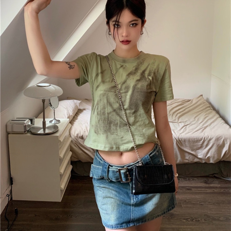 Áo Thun Nữ Tay Ngắn Dáng Ôm Màu Nhuộm Thời Trang