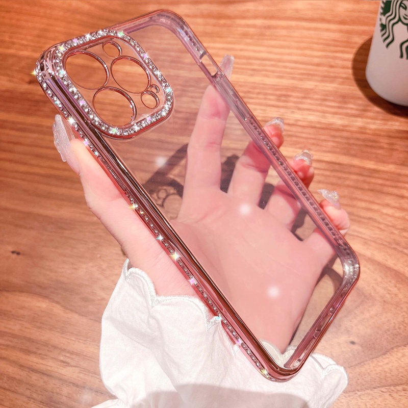 Ốp Điện Thoại TPU Mềm Trong Suốt Mạ Điện Đính Đá Cho iPhone 13 12 Pro Max 11 Pro Max 13pro