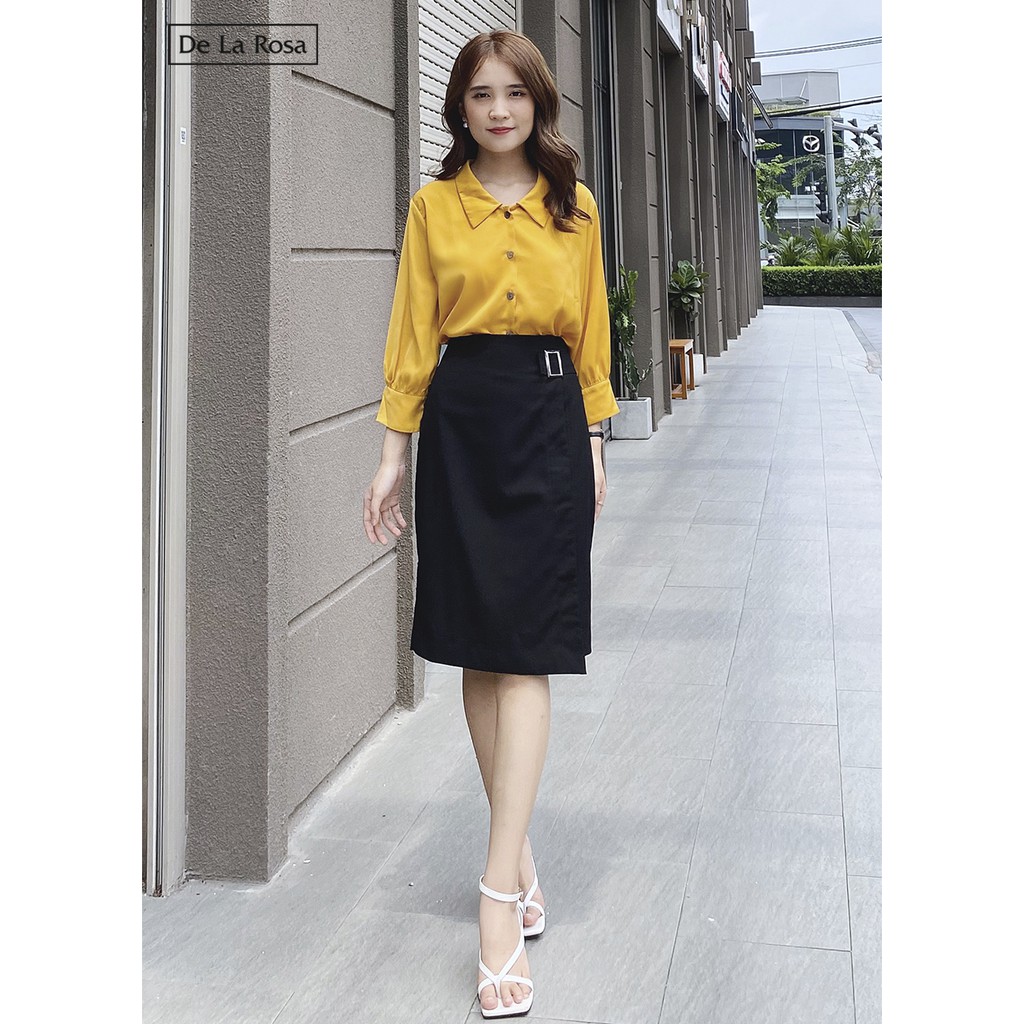 [Mã WABRLOW5 giảm 15% đơn 300K] Chân váy đen dài đắp vạt đính phụ kiện - De La Rosa | BigBuy360 - bigbuy360.vn