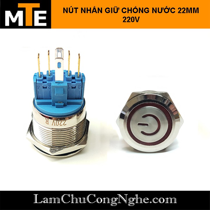 Nút nhấn giữ chống nước có LED 22mm 220V