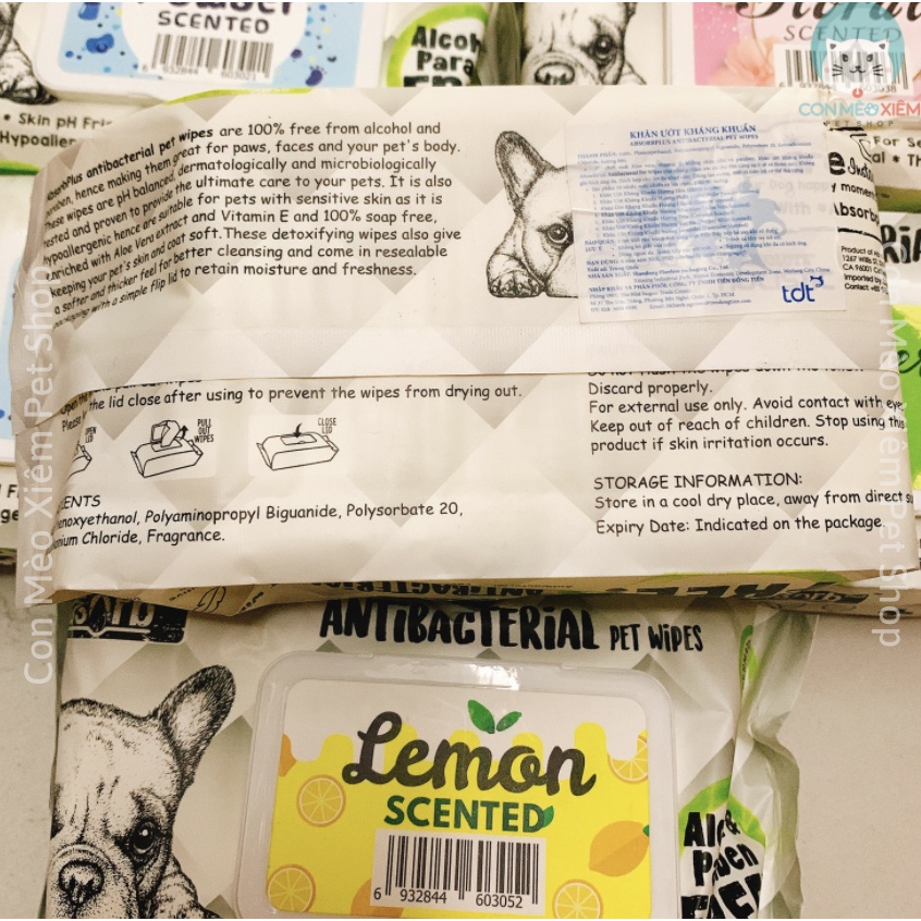 Khăn ướt giấy cho chó Kit cat kháng khuẩn antibac pet wipe, đồ dùng vệ sinh cho cún Con Mèo Xiêm