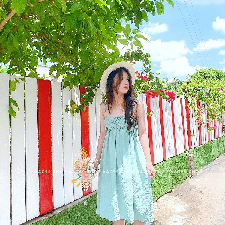 Đầm váy kiểu baby doll , nhúng thun ngực - Hình Thật - AAG99 Shop