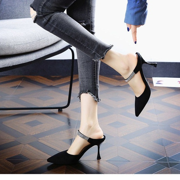 Giày cao gót nữ, Sục cao gót đính đá quai XKC51 thời trang công nở, Giày cao gót dưới 7 phân đẹp