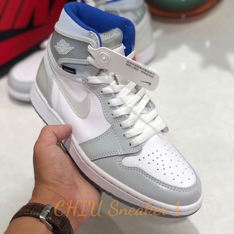 Giày Jordan 1 high Zoom trắng xanh - Phiên bản siêu cấp da bò thật