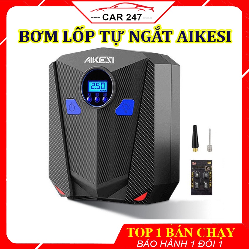 Bơm Lốp Ô Tô - Bơm Lốp Xe Ô Tô AIKESI 12V Đồng Hồ Điện Tử Tự Động Ngắt, Bảo Hành 12 Tháng