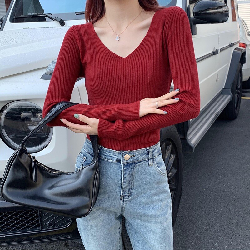 Áo Len Cổ Tim Dài Tay Kiểu Chất Đẹp Quảng Châu Áo Dệt Kim Nhiều Màu | BigBuy360 - bigbuy360.vn