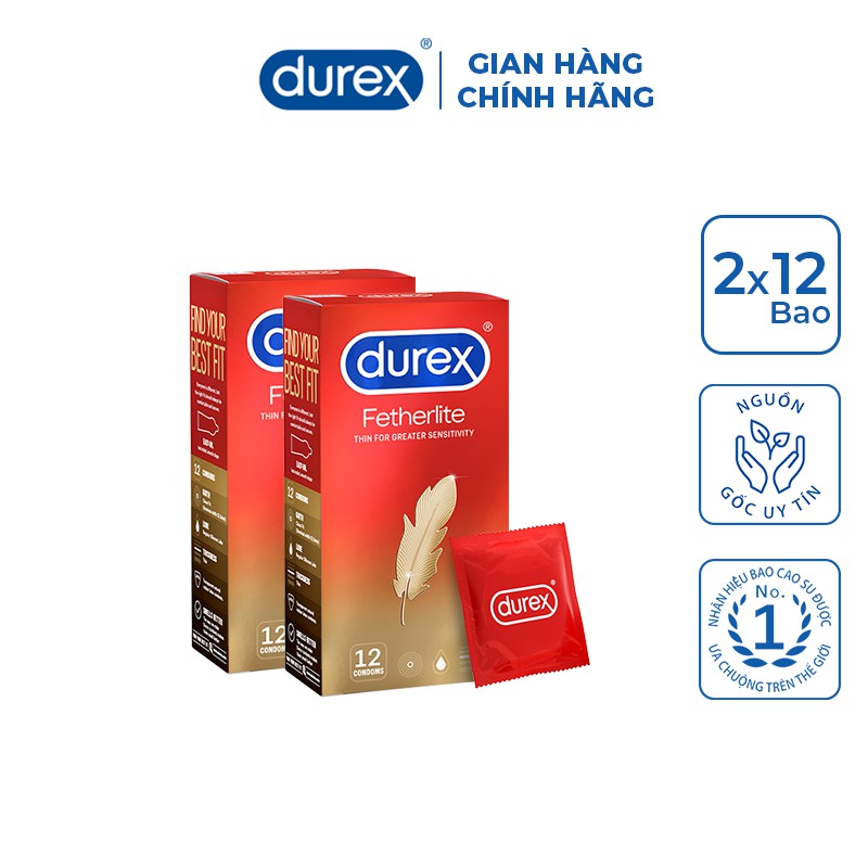 Bộ 2 hộp bao cao su Durex Fetherlite 12 bao (12 cái/hộp)