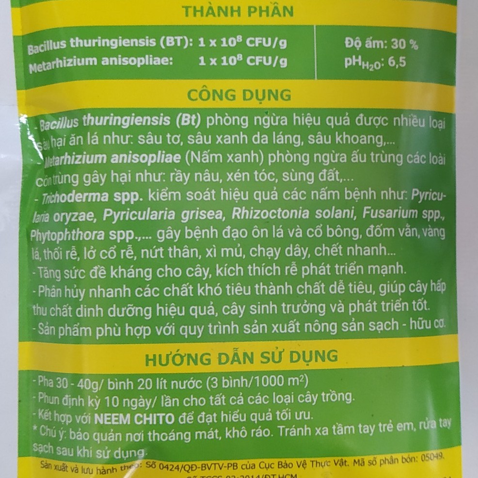 Phân Hữu Cơ Vi Sinh Trichoderma META BIO-B gói 100g, chế phẩm sinh học phòng ngừa sâu hại, côn trùng nấm bệnh