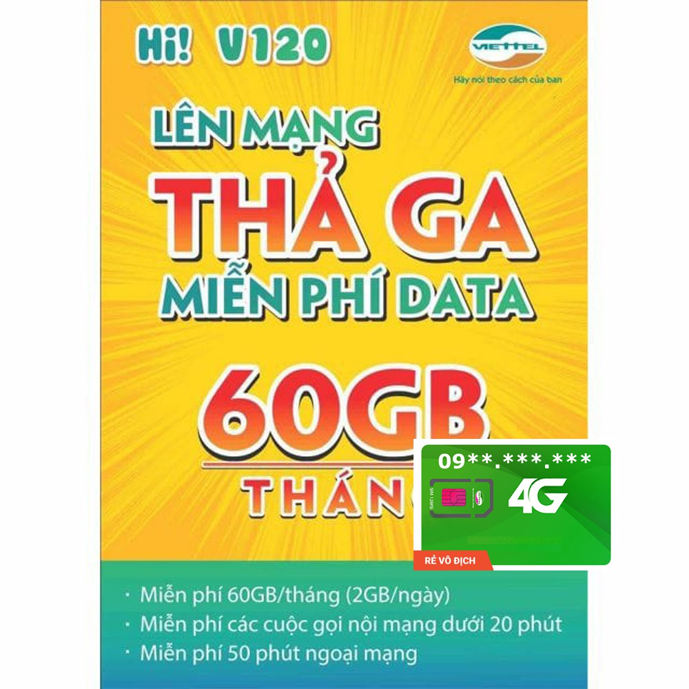 Sim 4G Viettel V120 Miễn Phí Tháng Đầu 60GB