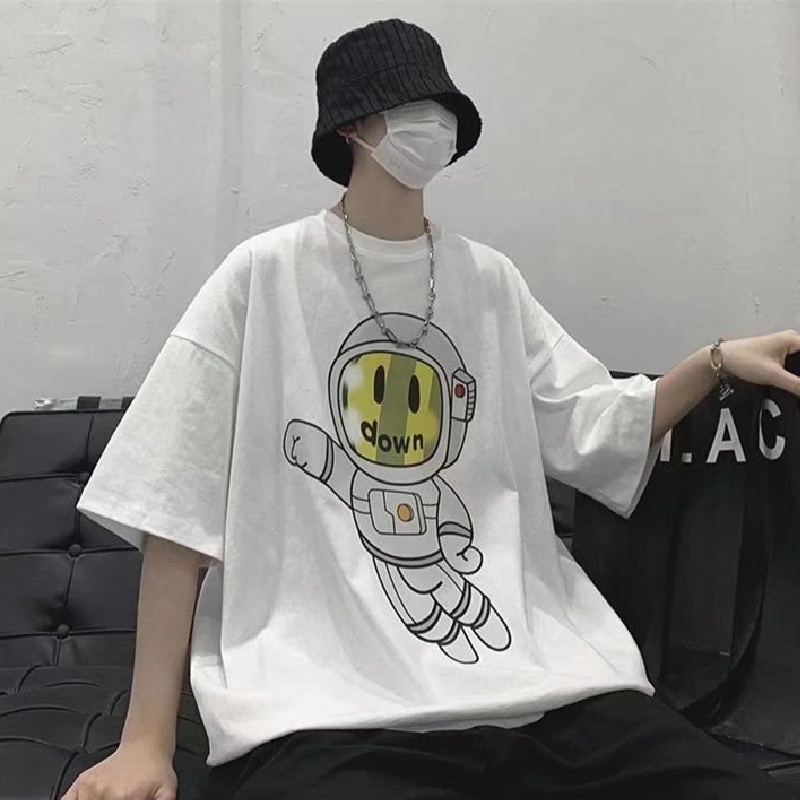 Áo Thun Tay Ngắn Dáng Rộng In Hình Phi Hành Gia Kiểu Hip-Hop Nhật Bản Thời Trang Mùa Hè Cho Nam Và Nữ Cỡ M-8XL