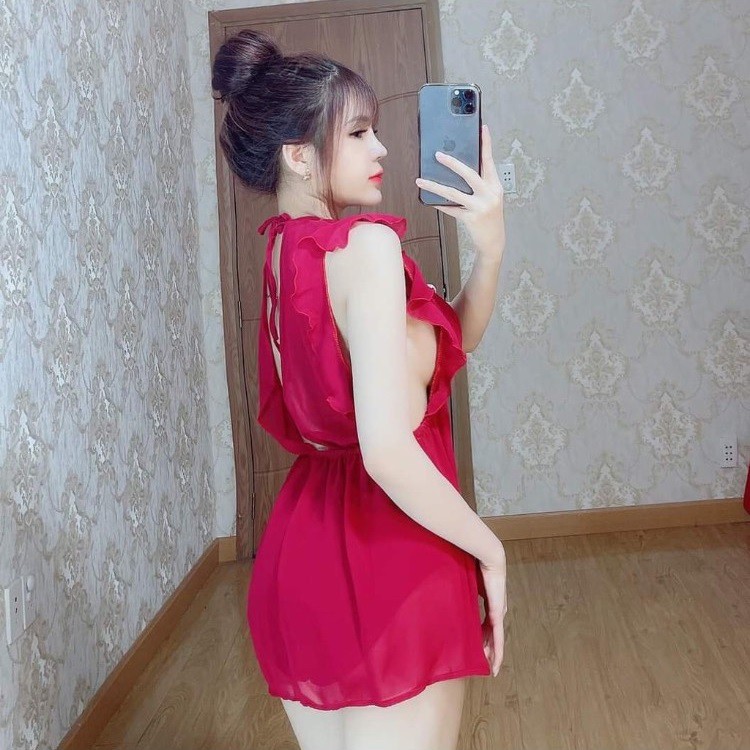 Đồ ngủ sexy / Váy ngủ hở ngực, chất liệu voan chiffon cao cấp, có mút ngực kèm quần đùi gợi cảm, freesize dưới 65kg | BigBuy360 - bigbuy360.vn