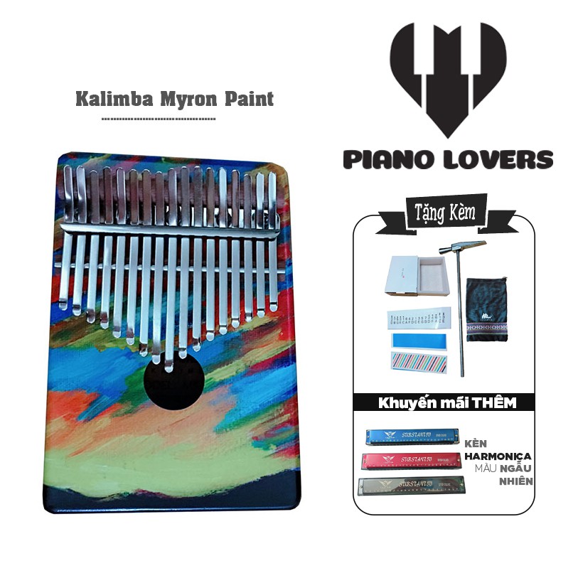 Đàn Kalimba Gỗ Mahogany 17 phím Thương hiệu Myron Mẫu Paint Tặng kèm Kèn Harmonica màu ngẫu nhiên - HÀNG CÓ SẴN