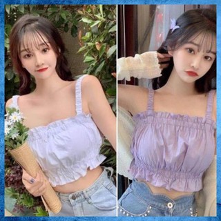 [Freeship] Áo croptop, Áo Hai Dây Dúm Chất Đũi Cực Xinh