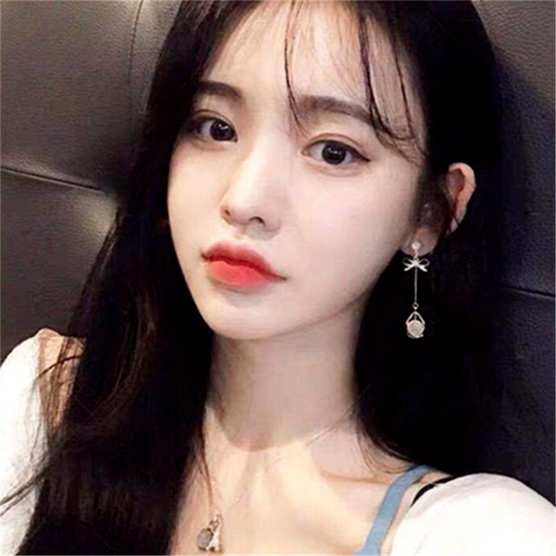 Khuyên Tai Dài Đính Đá Opal Hình Tròn Đơn Giản Dành Cho Nữ