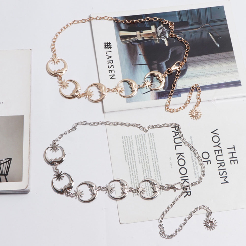 Thắt Lưng Dây Xích Kim Loại Màu Bạc Phong Cách Harajuku Cổ Điển Thời Trang