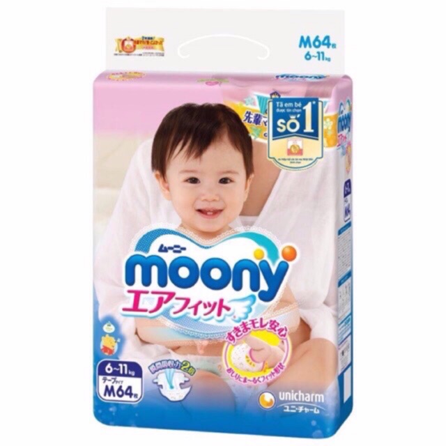 Tã bỉm dán Moony nội địa Nhật Nb90/ S84/ M64 /L54