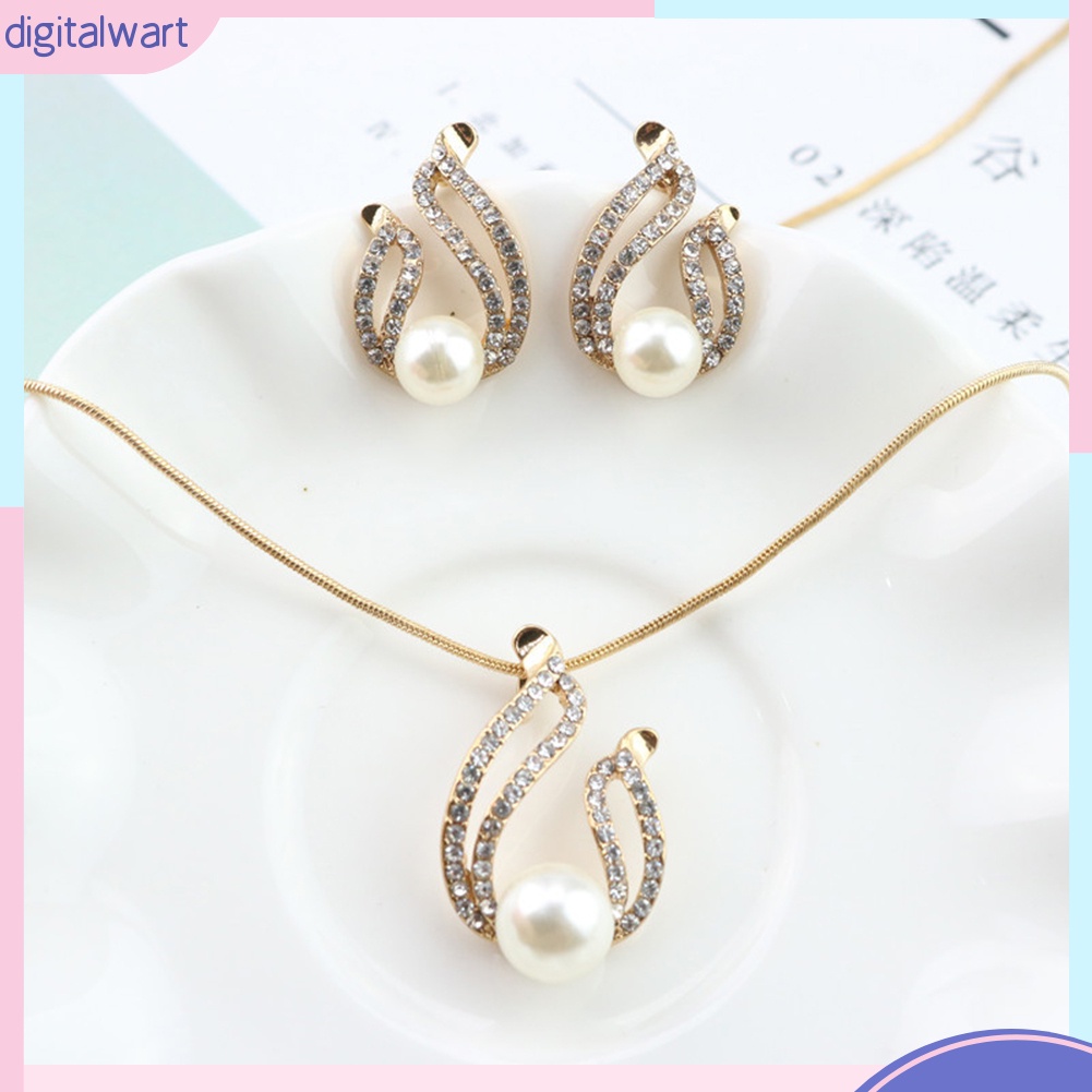 Bộ Vòng cổ + Bông Tai Đính Ngọc Trai Nhân Tạo Hình Giọt Nước