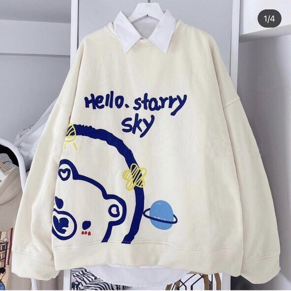 Áo sweater nỉ bông cổ tròn GẤU HELLO thu đông Ulzzang Unisex Form Rộng C429