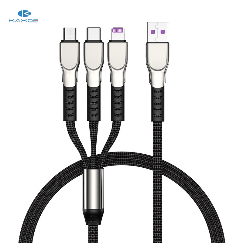 Cáp sạc nhanh KAXOE 3 trong 1 USB hợp kim kẽm cổng Micro Usb / Type-C / iP Phone