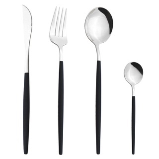 Bộ 32 Dụng Cụ Ăn Bằng Thép Không Gỉ Gồm Muỗng + Nĩa + Dao Màu Đen Bạc