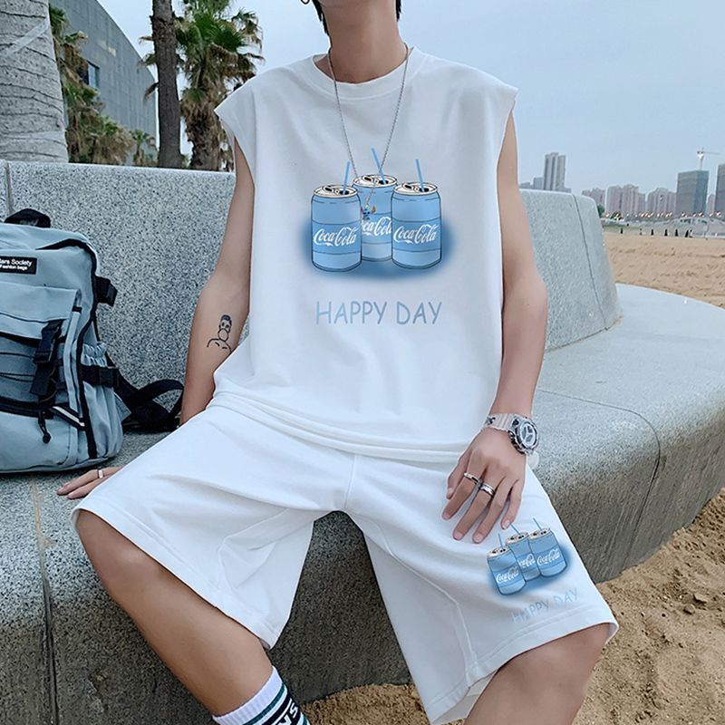 Bộ đồ thể thao gồm áo sát nách phối quần short dáng rộng phong cách Hàn Quốc thời trang mùa hè cho nam