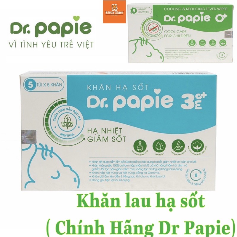 Khăn lau hạ sốt Dr Papie 25 Tờ - Khăn lau thảo dược hạn nhiệt, giảm sốt cho bé từ 0+ tháng.