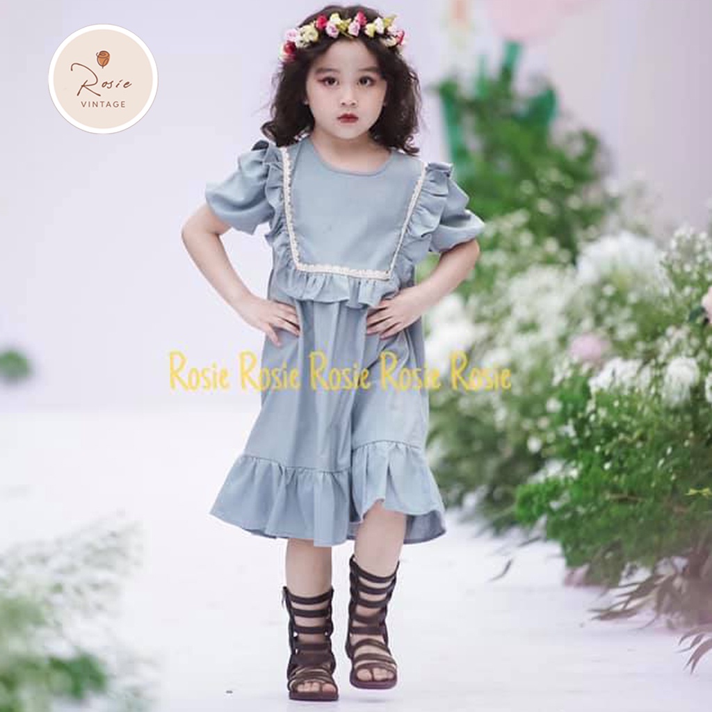 Váy ren Vintage bèo ngực ROSIE V24, chất vải Linen mềm thoáng mát cho bé gái từ 9 - 38kg