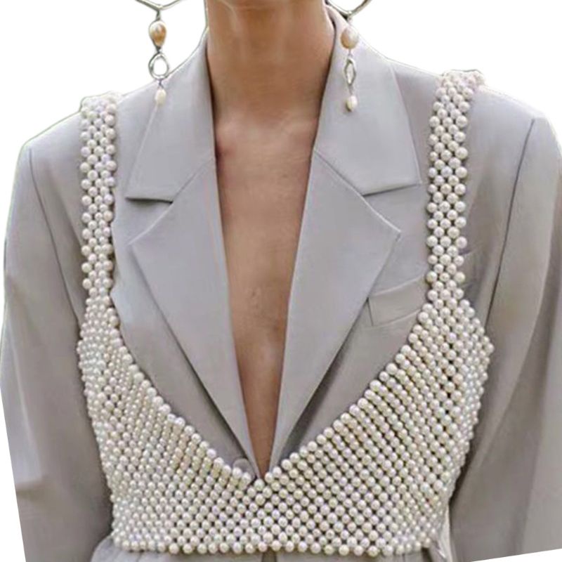 Xiangbao Áo Crop Top Rỗng Đính Hạt Ngọc Trai Giả Gợi Cảm Cho Nữ