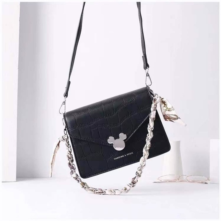 Túi đeo vai hình vuông cỡ nhỏ phối dây đeo sợi xích phong cách phương Tây sang trọng thiết kế thời trang cho nữ
